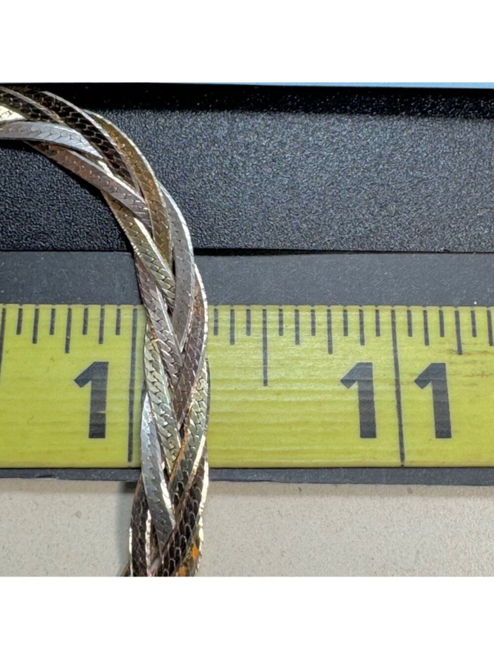 Tri-Color Braided Herringbone Bracelet Sterling Silver 925 Size 8'' Length - Picture 8 of 10